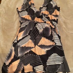Parker Black, Peach & White Sleeveless V-Neck Dress